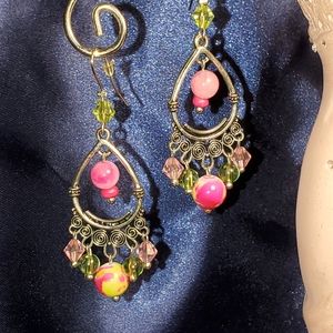Lime green w/ shades of pink earrings